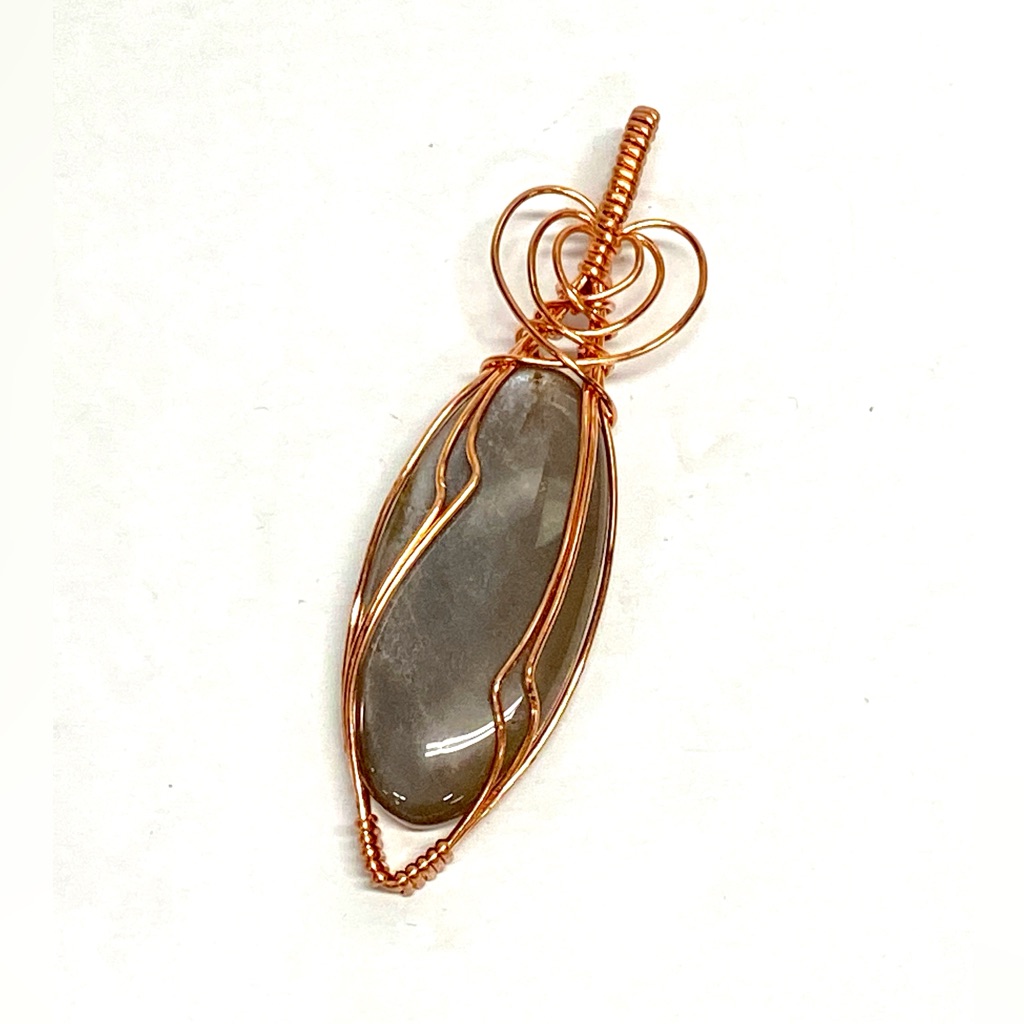 Handcrafted Gray Moonstone Hand Wrapped Copper Pendant Artisan Jewelry Gift 57$